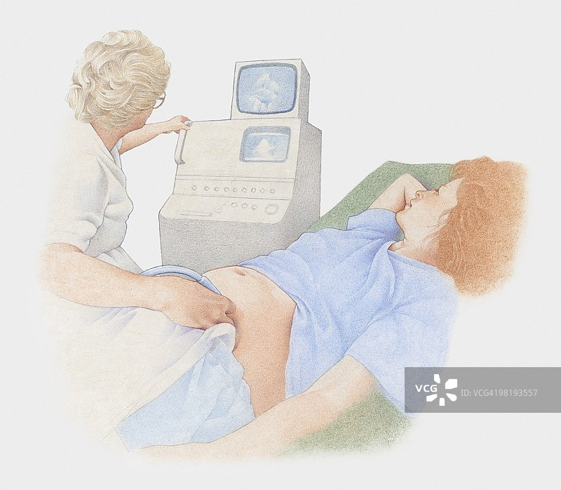 护士为孕妇进行扫描图片素材