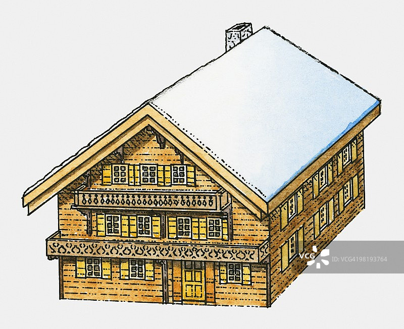 被白雪覆盖的瑞士山墙小木屋图片素材