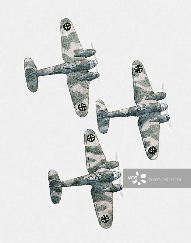 二战时期Ju-88双引擎德国轰炸机插画图片素材