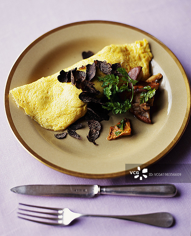 野生蘑菇煎蛋卷图片素材