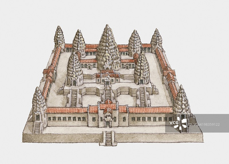 柬埔寨12世纪吴哥窟寺庙群插画图片素材