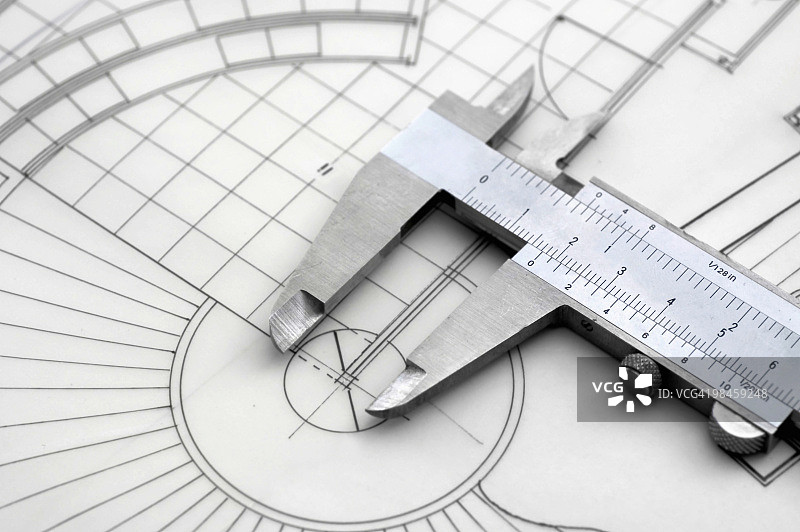 卡尺与施工图图片素材