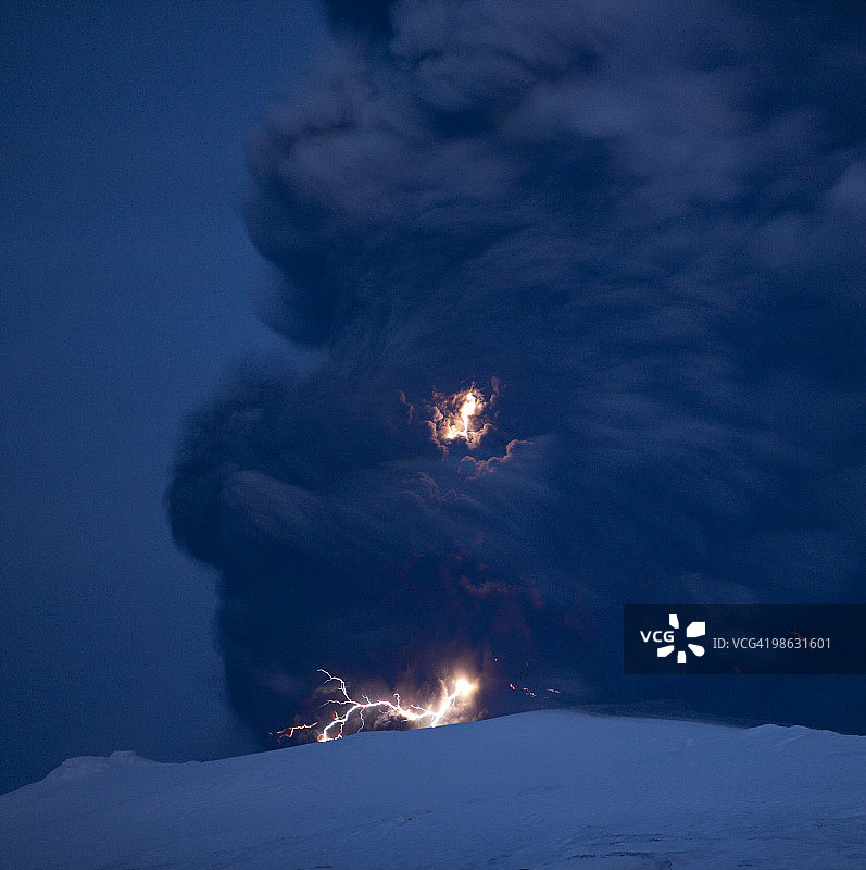 闪电与艾雅法拉火山灰图片素材