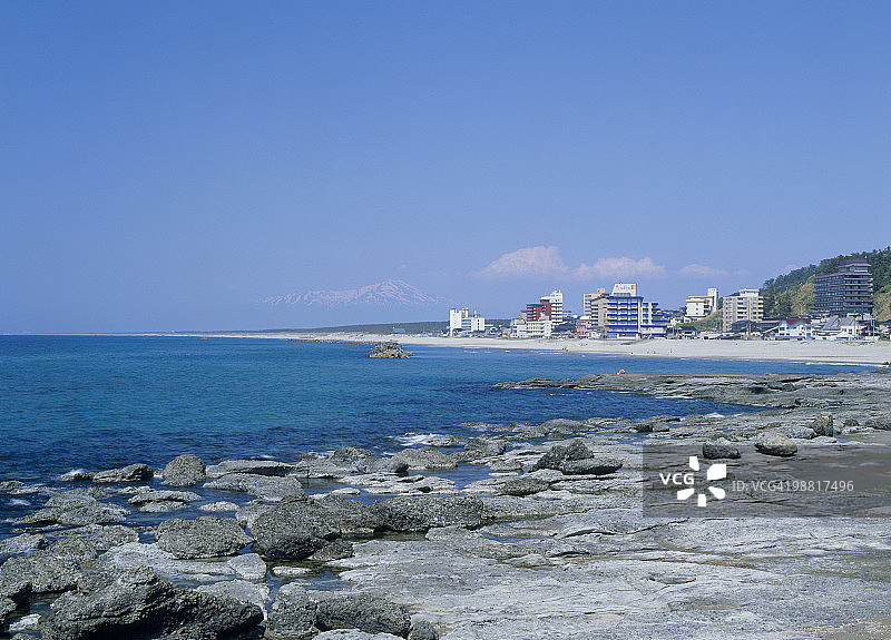 日本山形县鹤冈市汤野滨温泉图片素材