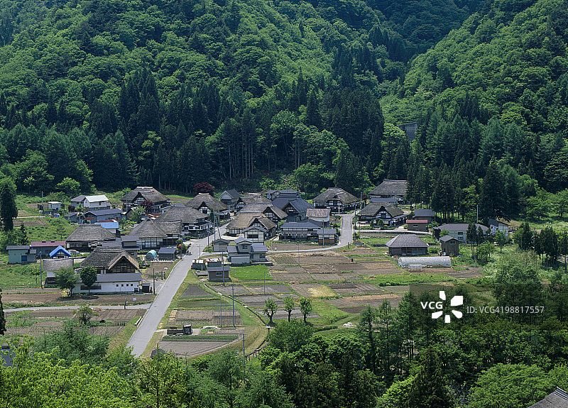 日本福岛县南会津町前泽曲家集落图片素材