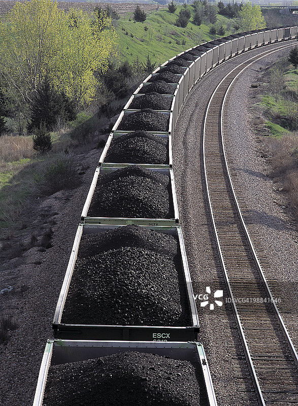 高空俯瞰运煤火车图片素材