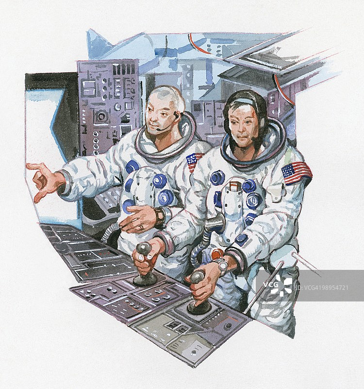 乘坐航天器的美国宇航员插画图片素材