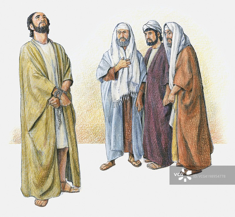 犹太长老指控司提反亵渎神明和摩西插画图片素材