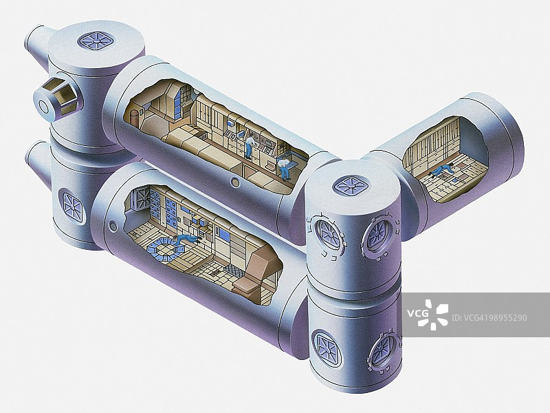 未来主义空间站内部插画图片素材