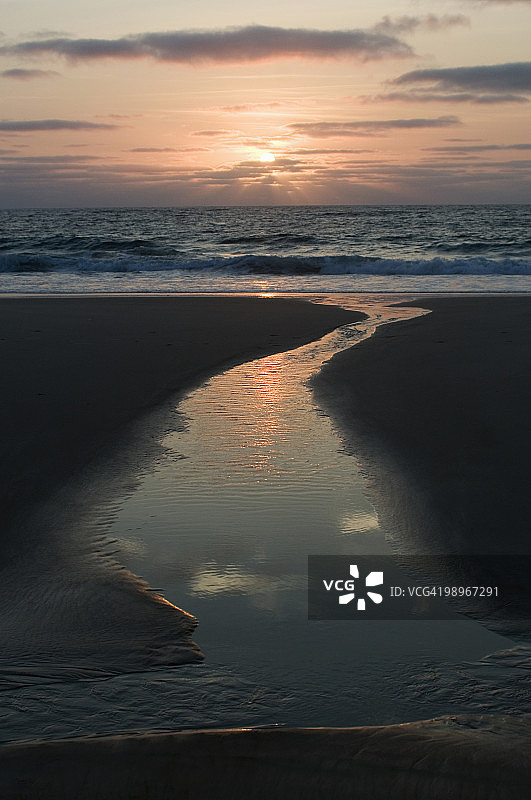 莫桑比克伊尼扬巴内省，穆隆古洛海滩的夕阳倒影图片素材