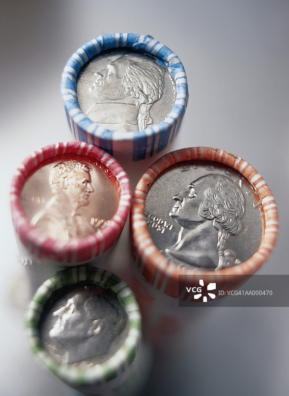 成卷的美国硬币图片素材