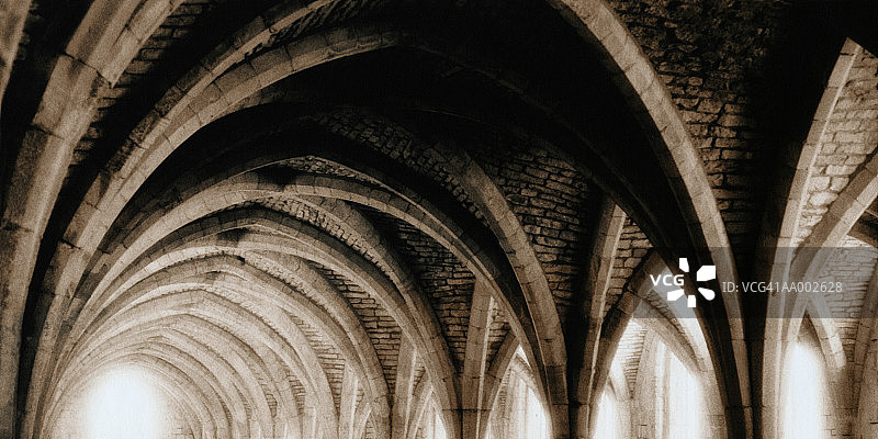 喷泉修道院的拱形拱门图片素材
