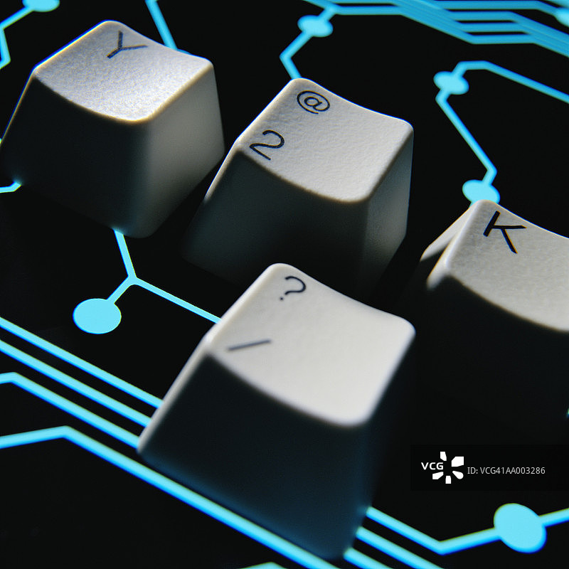 电脑键盘上的Y2K和问号图片素材