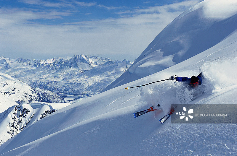 滑雪者在阿拉斯加楚加奇山脉滑雪图片素材