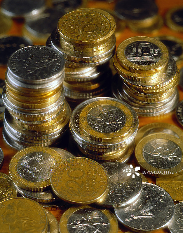 成堆的法国硬币图片素材