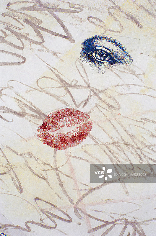 眼睛和嘴唇的单版画图片素材