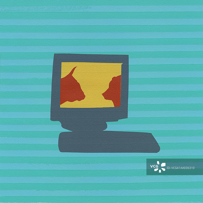 带有牛和熊面对面图案的电脑显示器图片素材