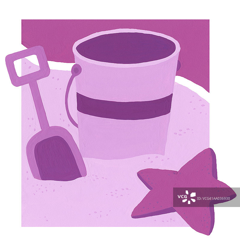 沙滩上的桶和铲子图片素材