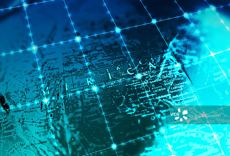 美国地图上的网格，特写（数字合成）图片素材