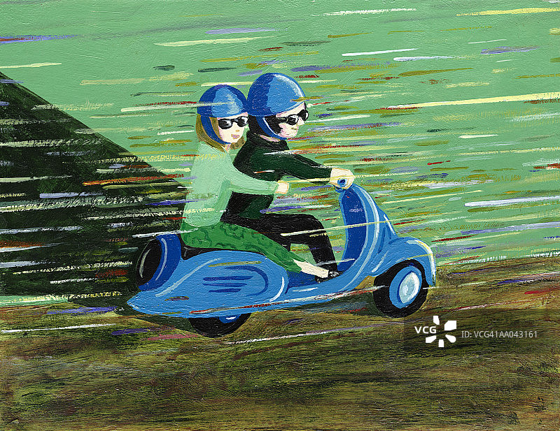 情侣在街上骑摩托车图片素材