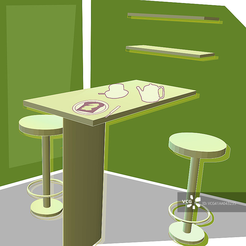 带凳子的桌子上的茶壶图片素材