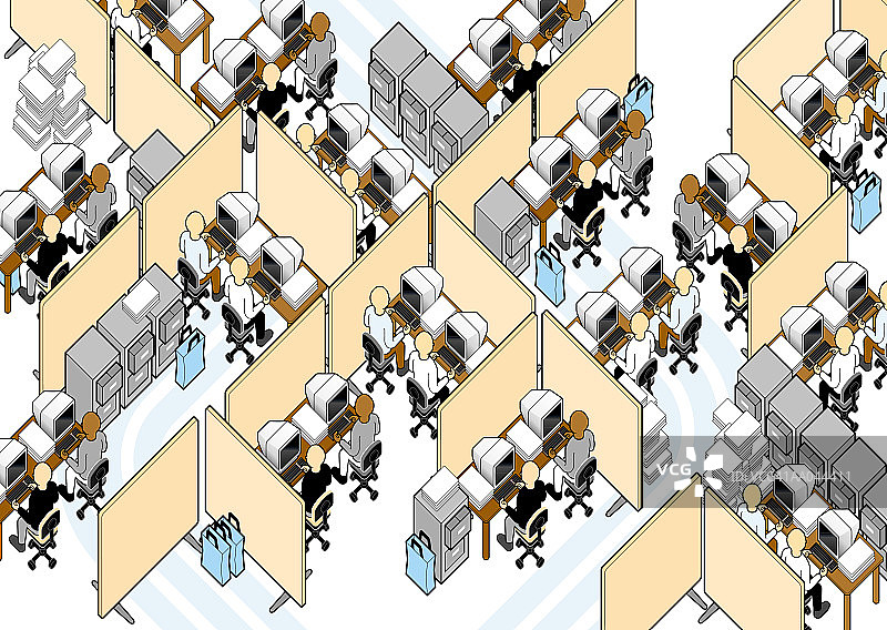 隔间里的办公室职员（数字高角度视图）图片素材