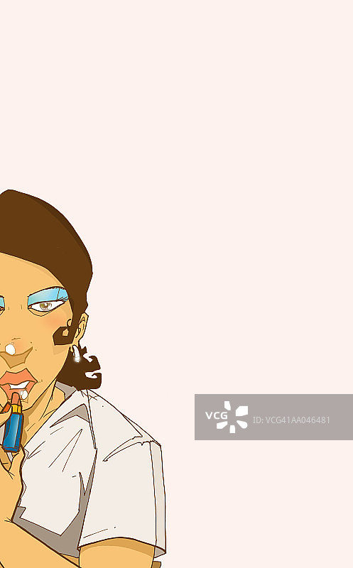 年轻女子涂口红图片素材