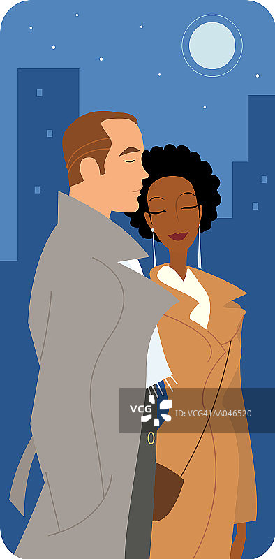 情侣在城市夜晚散步图片素材