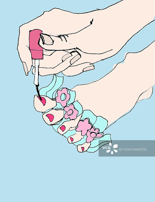 女人涂抹脚趾甲，下半身特写图片素材