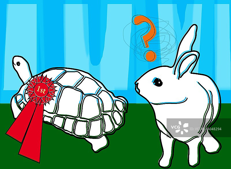 获胜的乌龟和困惑的兔子图片素材