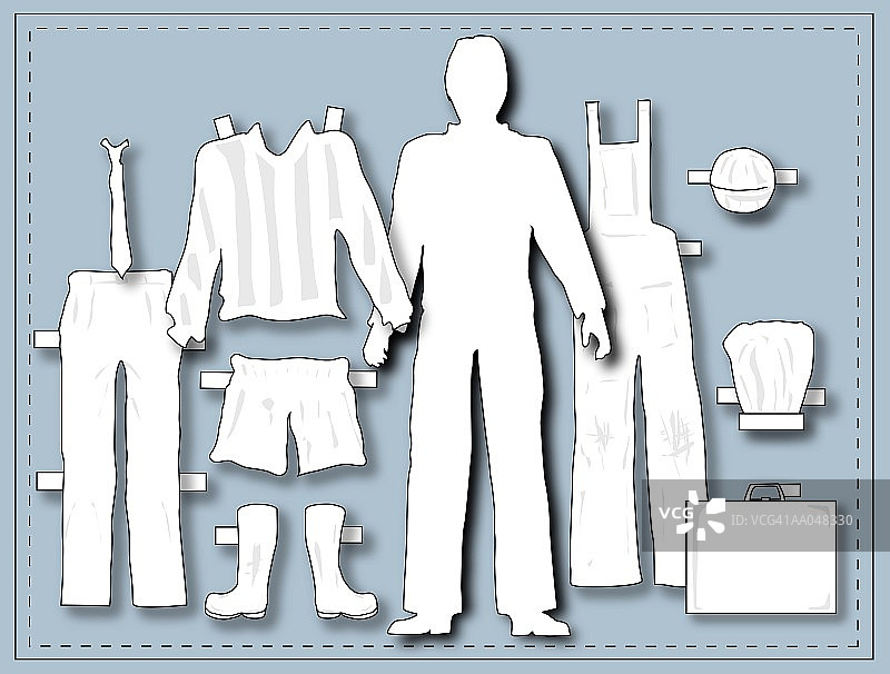 穿着职业服装的男性纸娃娃图片素材