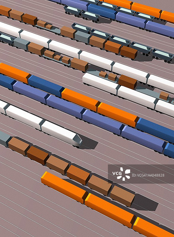 货场中的铁路列车高空景观图片素材