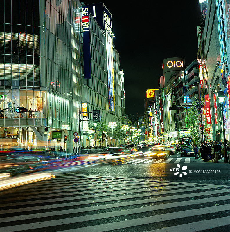 日本东京涩谷区夜景（长曝光）图片素材