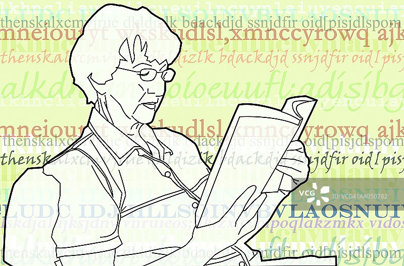 看书的年长女性，侧视图图片素材