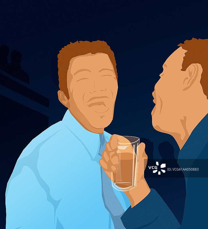 在酒吧里欢笑的两个男人（数字插画）图片素材