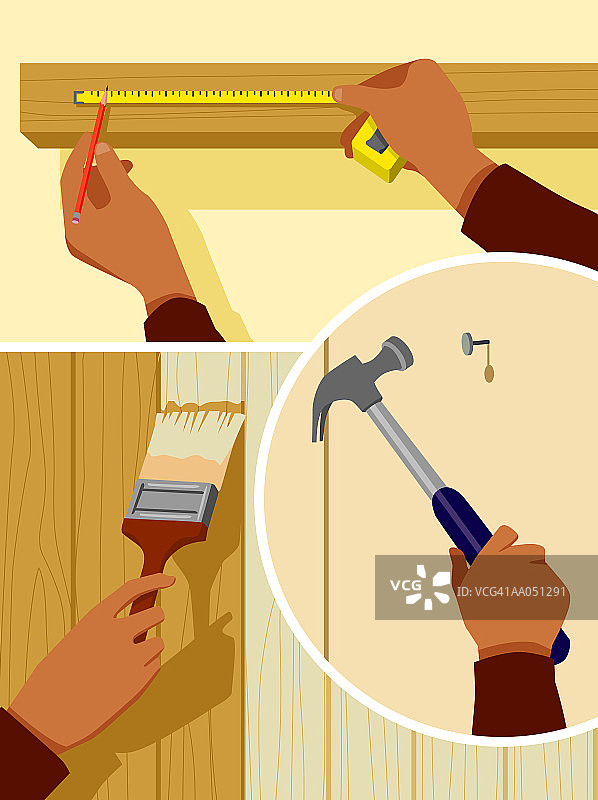 男人进行家居装修，特写（蒙太奇）图片素材