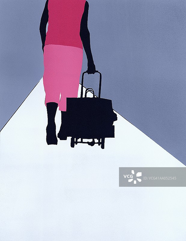 拉行李车的女人（后视图）图片素材