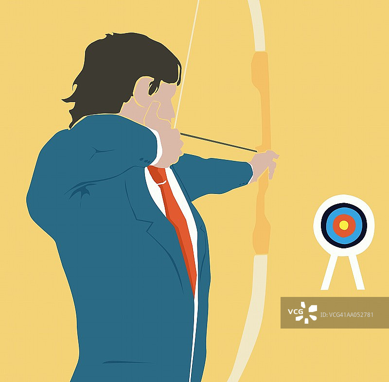 商人拉弓射箭瞄准目标图片素材