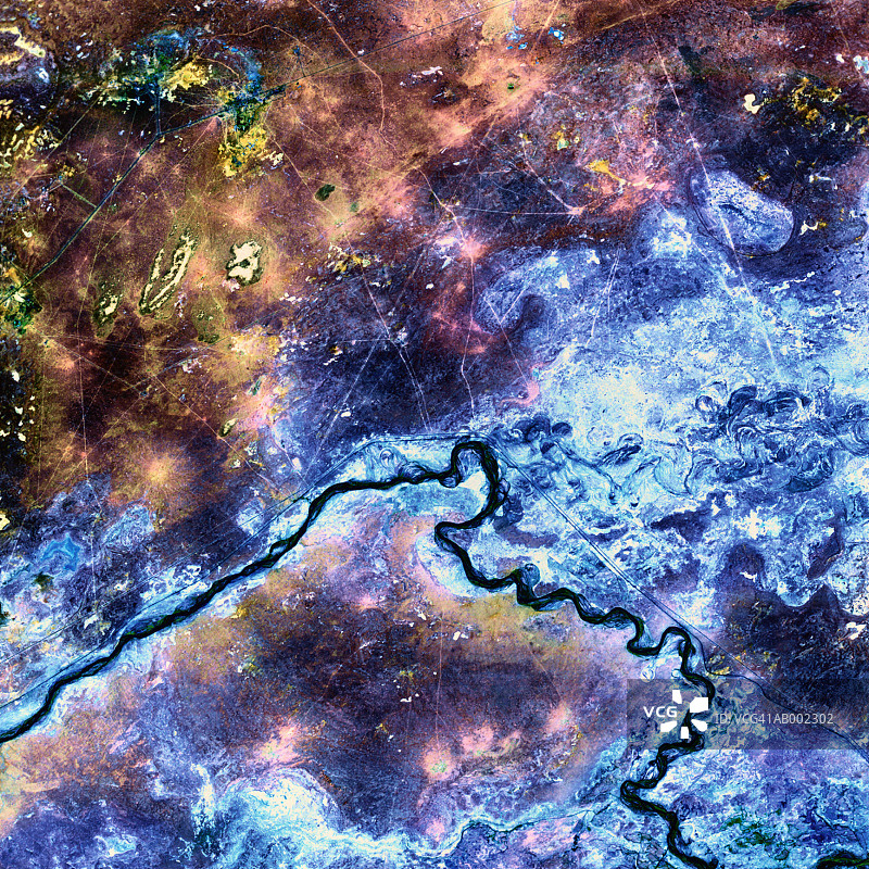 拜科努尔（哈萨克斯坦）的卫星视图图片素材