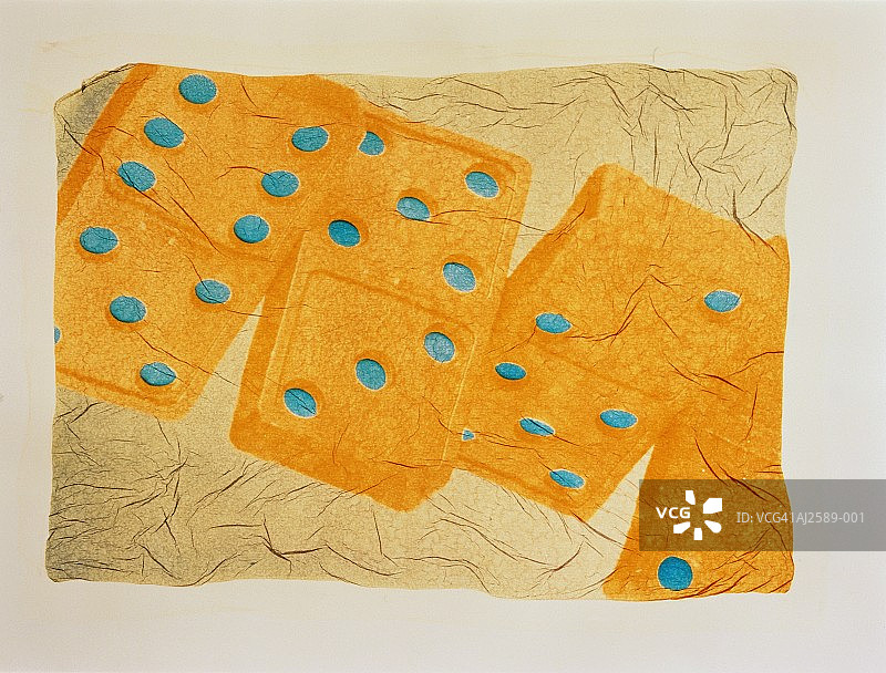 多米诺骨牌，黄色和蓝色圆点（转移图像）图片素材