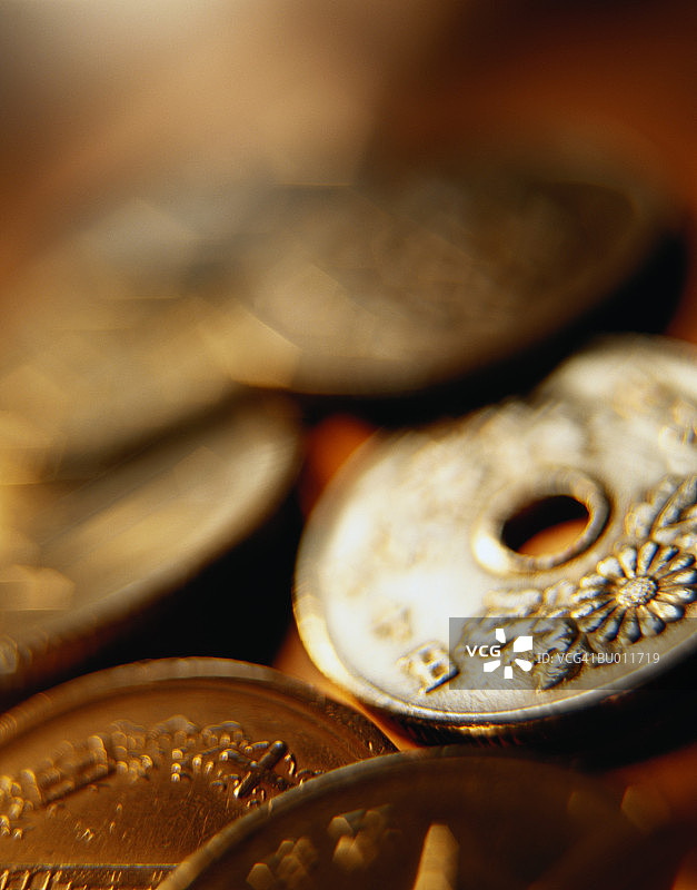 日本硬币特写图片素材