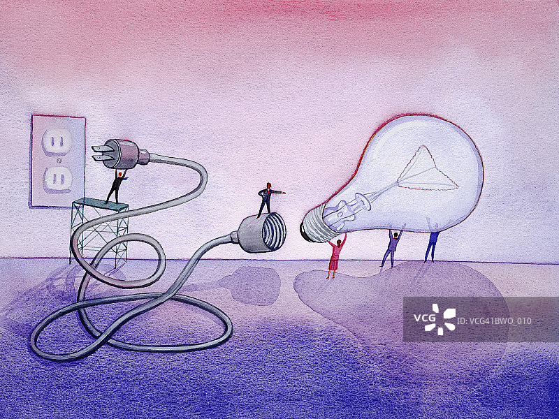 一群男人试图连接灯图片素材