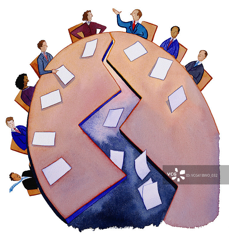 人们坐在会议桌旁争论图片素材