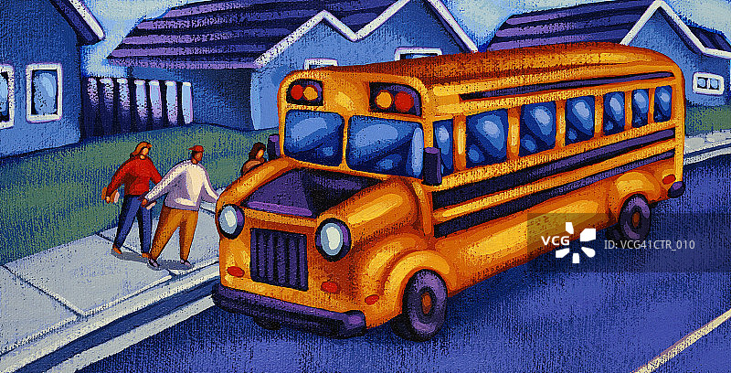 学生乘坐校车图片素材