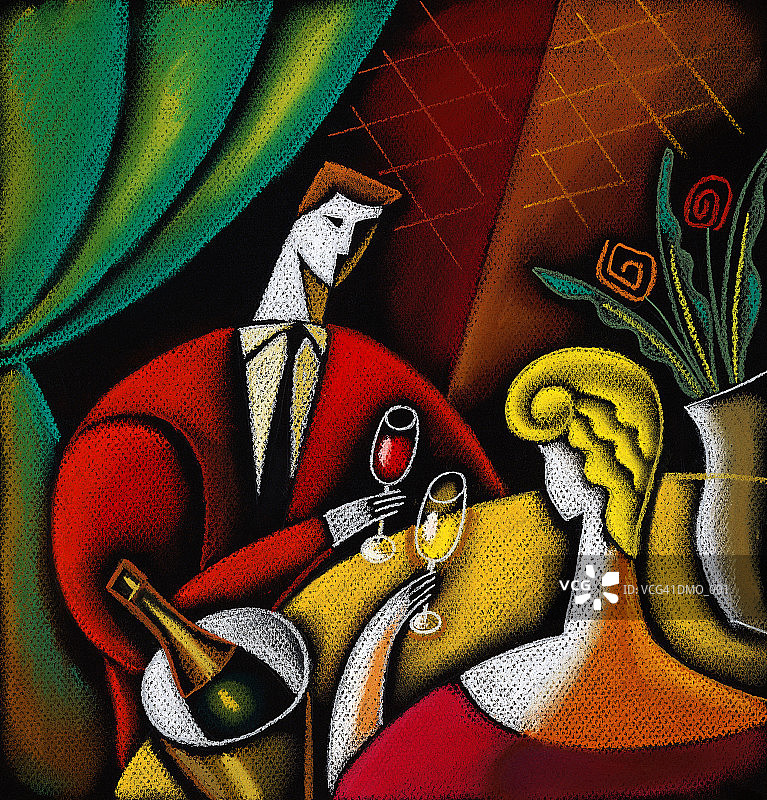 情侣在餐厅用餐，互相祝酒图片素材