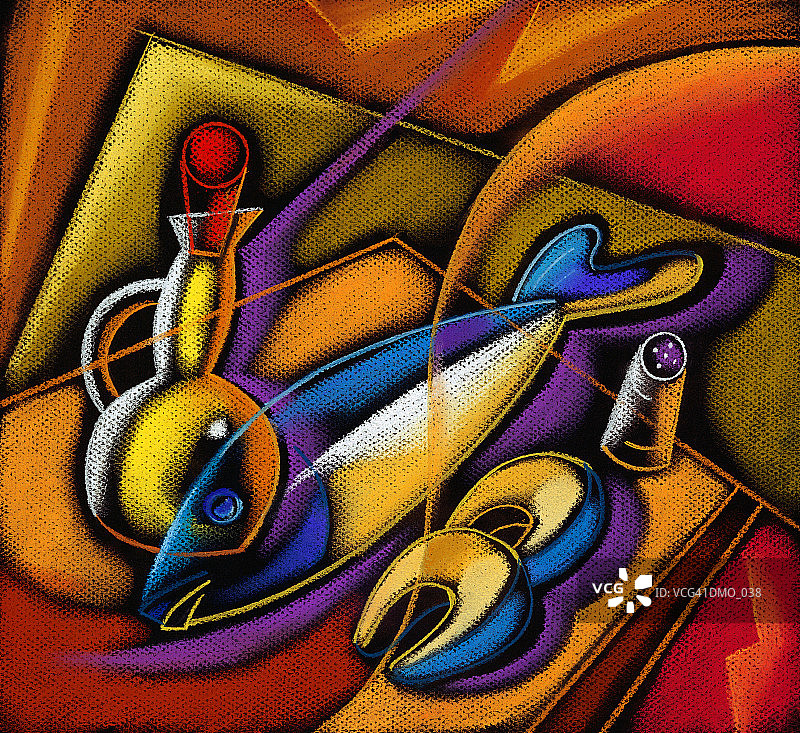 鱼、油瓶和盐瓶图片素材