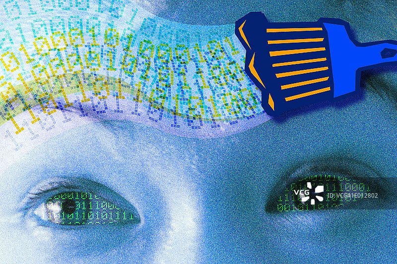 额头上绘制的二进制眼睛图片素材