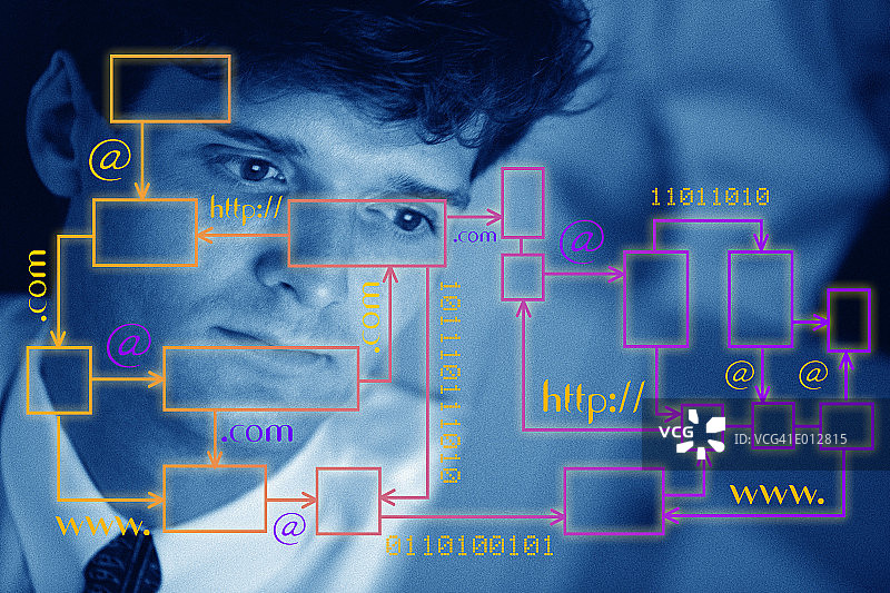 脸上叠加网络的男人图片素材