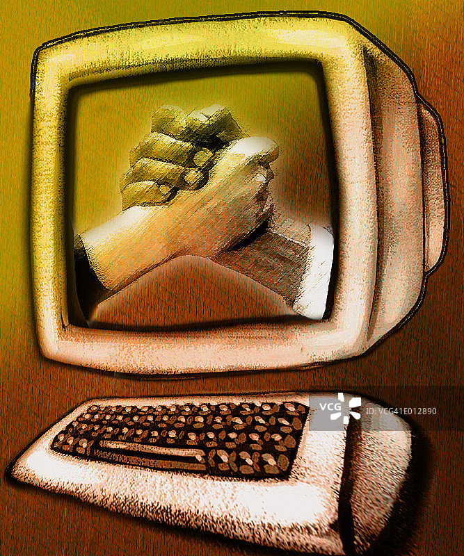 电脑屏幕上的握手图片素材