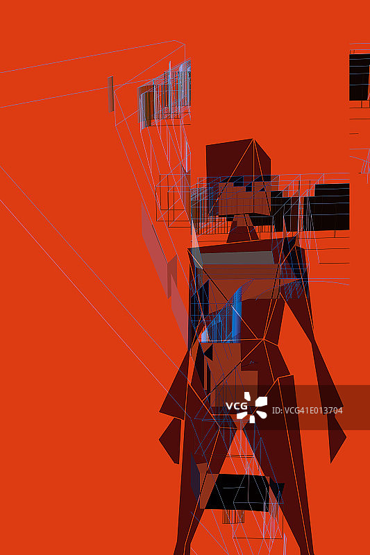 站在橙色背景上的机器人图片素材